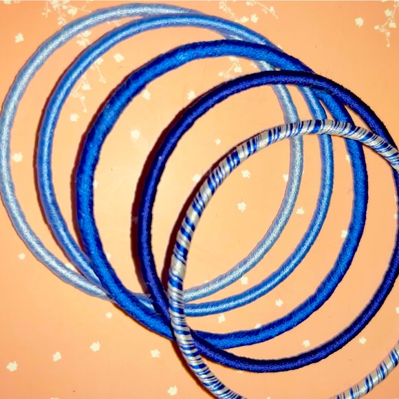 5pc Hand Wrapped Blue String Bangle Bracelets - Picture 1 of 8